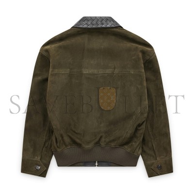 BOTTEGA VENETA INTRECCIATO LEATHER-TRIMMED SUEDE BOMBER JACKET